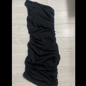 One Shoulder Ruched Bodycon Dress.